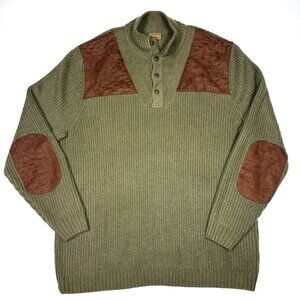 Boulder Creek Green Knit Henley Sweater Suede Elbow/Shoulder Patch Mens 3XLT